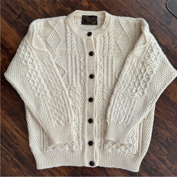 Vintage Wool Aran Sweater Cardigan Cream - Picture 1 of 16